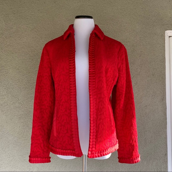 Coldwater Creek Red Jacquard Textured Jacket Large - Picture 5 of 12